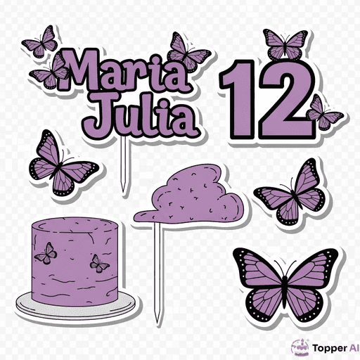 Topper de Bolo Decorativo com Borboletas Lilás