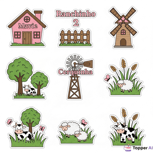 Topper de Bolo Fazendinha Rosa