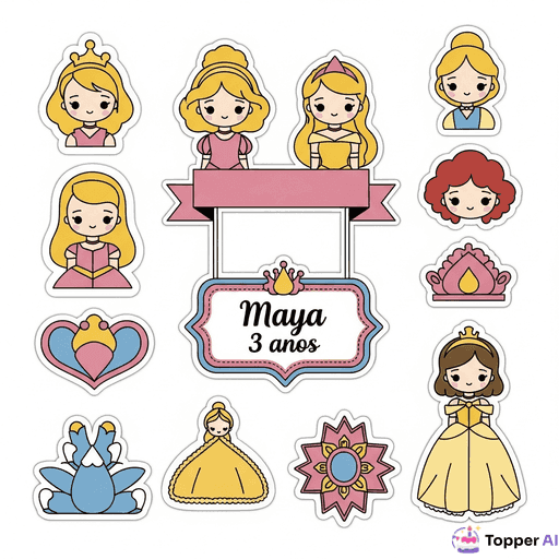 Topper de Bolo Princesas Disney para Aniversário Infantil