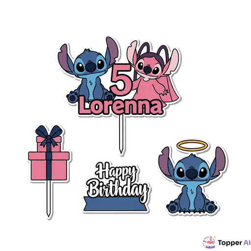 Topper de bolo Stitch e Angel para festa temática
