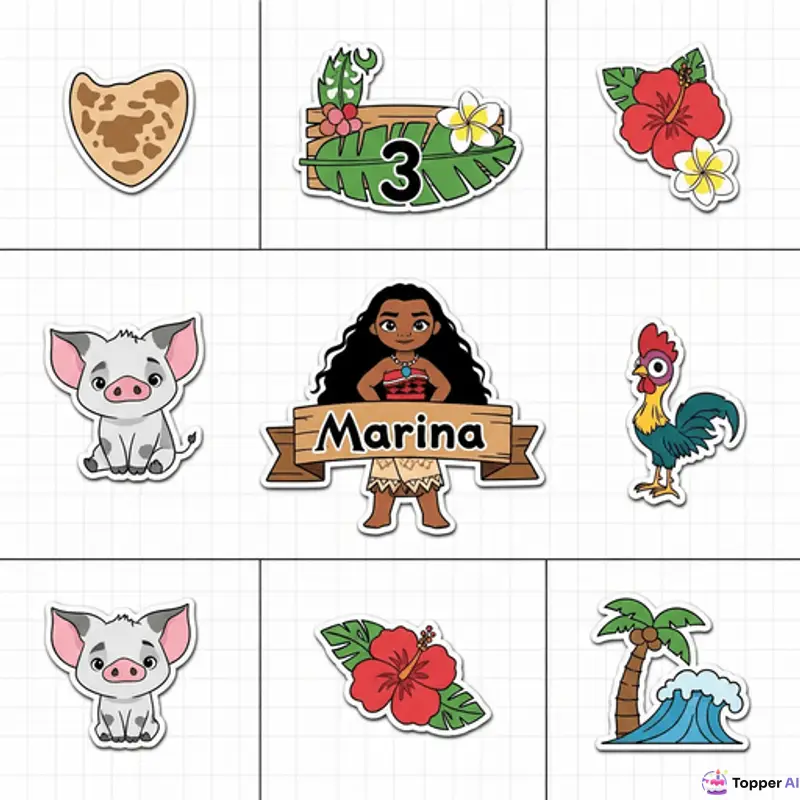 Topo de Bolo Moana para Aniversário Infantil