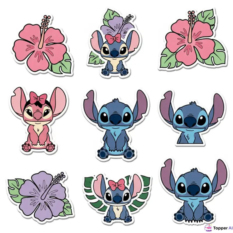 Topo de Bolo Lilo e Stitch com Flores