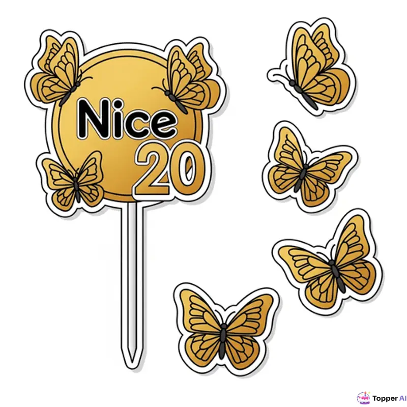 Topper de Bolo Círculo Dourado e Borboletas